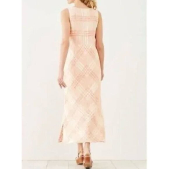 J. Jill Coral Plaid Linen Sleeveless Maxi Dress Size 4X 26 28 Summer Plus Cruise - Picture 2 of 9